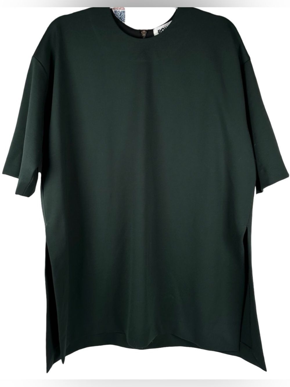 Roucha Dark Green Crepe Long Sleeve Side Slit Avant Garde Back Zip Top B NWT